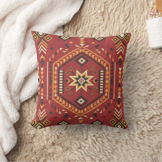 Almofada Desert Star Nomad – Vibrant Crimson Tribal Art
