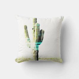Almofada Deserto de Fotografia do Cactus Moderno Azul Verde