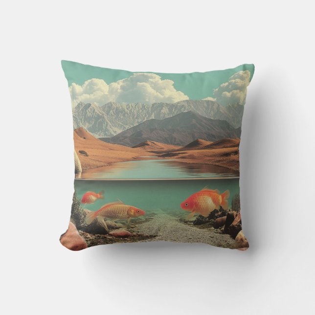 Almofada Deserto e Lago Surreal com Peixes Dourados (Frente)