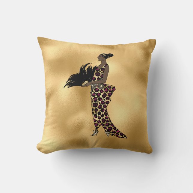 Almofada Design 17 da Série Burgundy e Dourada Leopard (Frente)