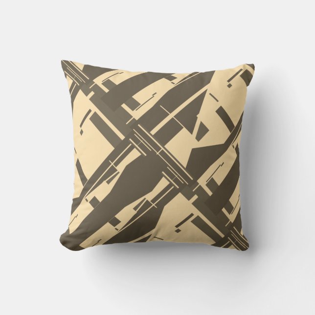 Almofada Design Abstrato Diagonal Castanho Escuro-bege crem (Frente)
