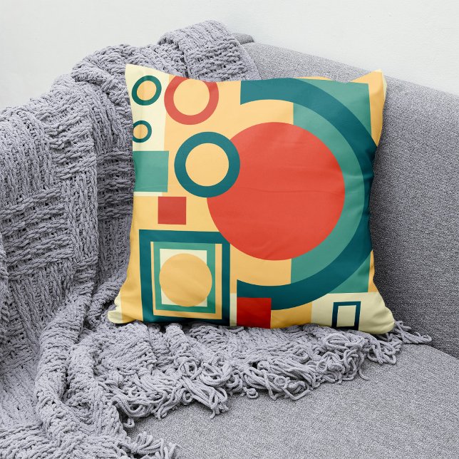 Almofada Design Abstrato em Estilo Retro Geométrico Risogra (Retro Geometric Risograph Style Abstract Design. Throw Pillow)