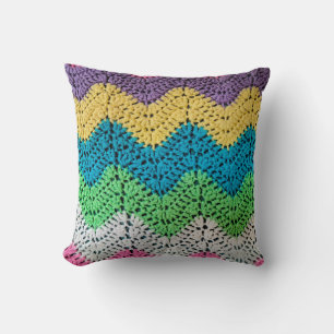 Almofada Design Arco-Íris Zigzag Crochet 
