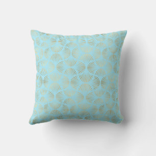 Almofada Design Art Déco, padrão em azul-turquesa e dourado