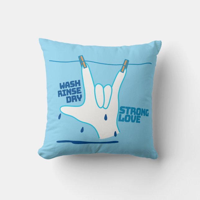 Almofada Design ASL - Lavar, Enxaguar e Secar o Amor ILY (Frente)