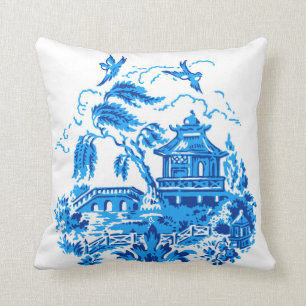 Almofada Design azul azul & branco do salgueiro de China