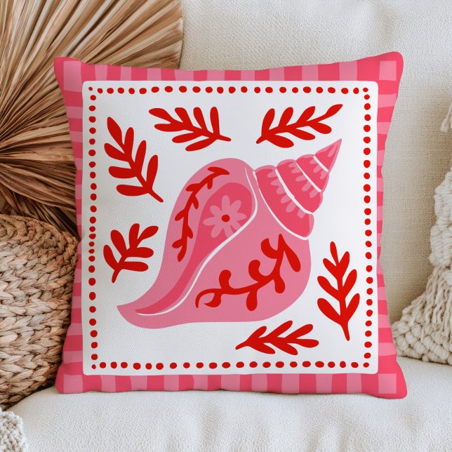 Almofada Design Botânico Náutico Oceano Concha Rosa (Criador carregado)