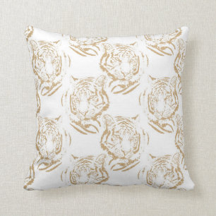 Almofada Design branco Elegante Glitter Tiger Dourado Impre