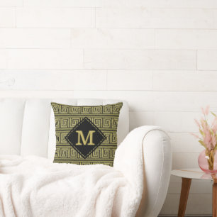 Almofada Design Clássico da Chave Grega em Dourado e Preto