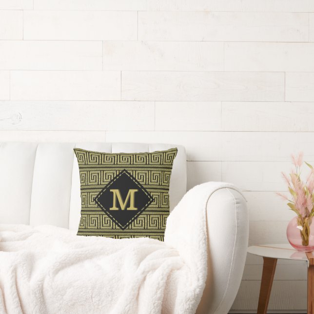Almofada Design Clássico da Chave Grega em Dourado e Preto (Sofá)