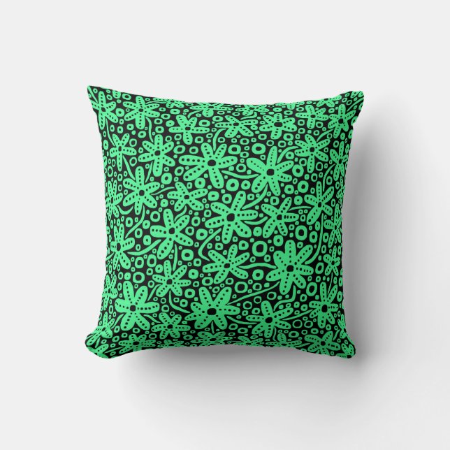 Almofada Design da Flor - Verde da Casa da Moeda em Preto (Frente)