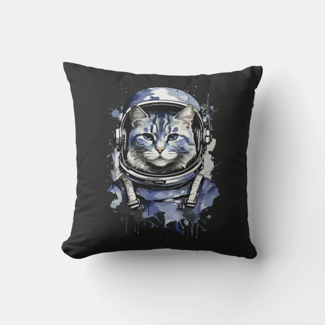 Almofada Design de Abertura de Gato do Astronauta Azul (Frente)