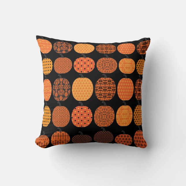 Almofada Design de Abóbora Laranja e Preta (Frente)