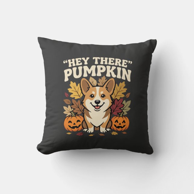 Almofada Design de Abóbora Olá da Corgi no Halloween (Frente)