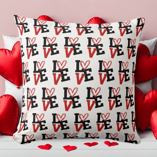 Almofada Design de Amar Padrões Românticos Chic Red e Black (Chic Red and Black Romantic Pattern Love Design Throw Pillow)
