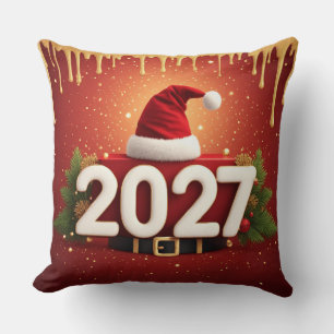 Almofada Design de Ano Novo 2027 Festivo   Natal Dourado Ve