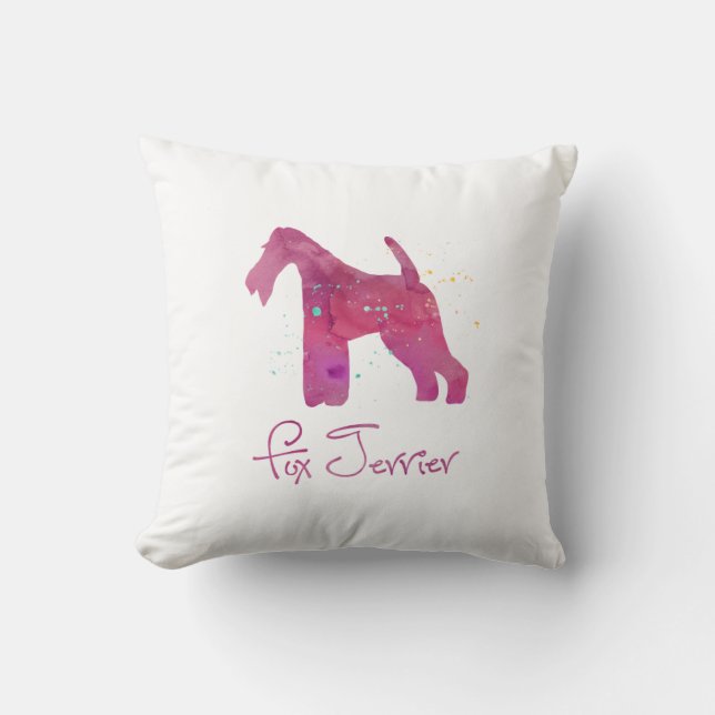 Almofada Design de Aquarela de Fox Terrier Silhouter (Frente)