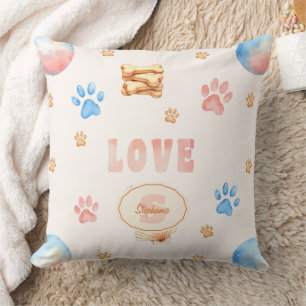 Almofada Design de Aquarela "LOVE" com impressões de pata d