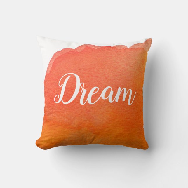Almofada Design de aquarela moderna laranja com sonho (Frente)