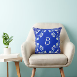 Almofada Design de Bandana, um Monograma Branco e Azul