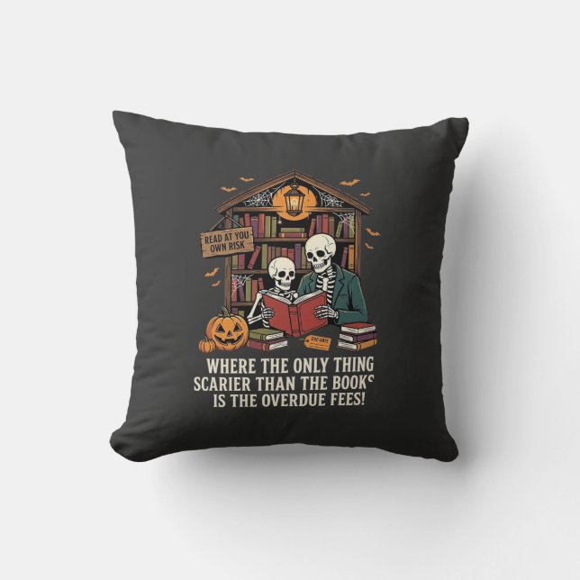 Almofada Design de Biblioteca Esqueleto de Halloween Amante (Frente)