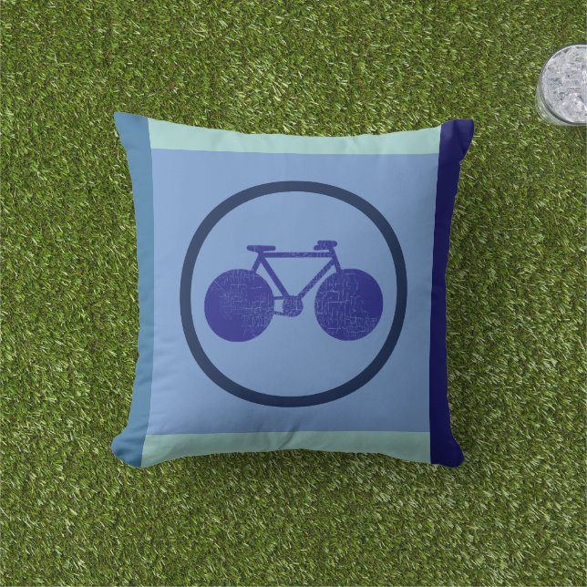 Almofada Design de bicicleta inspirada em bicicleta em azul (Grama)