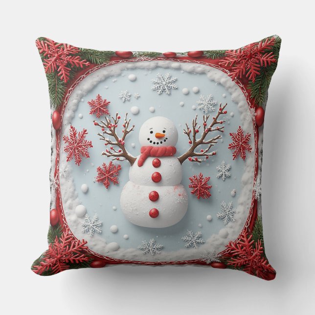 Almofada Design de Boneco de Neve Festivo com Decorações de (Frente)