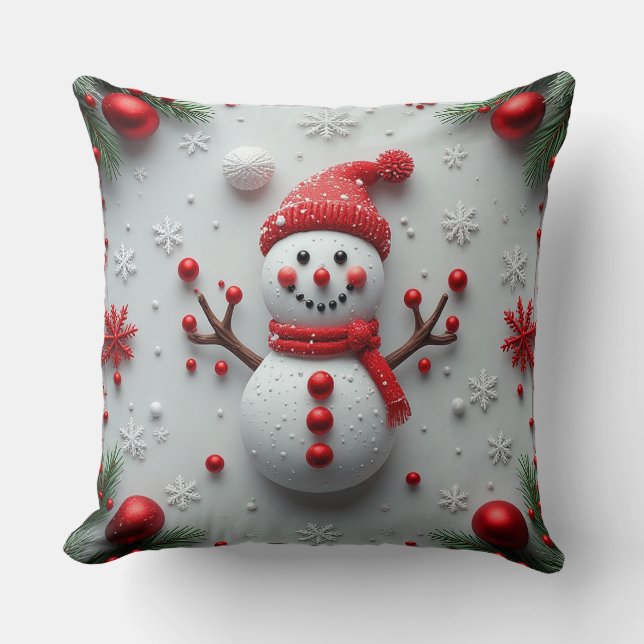Almofada Design de Boneco de Neve Festivo com Decorações de (Frente)