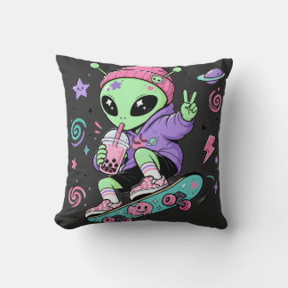 Almofada Design de Bubble Tea com Alien Skater Kawaii
