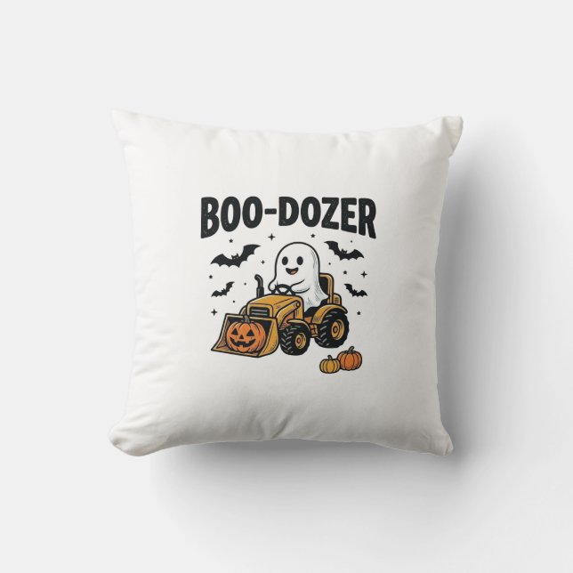 Almofada Design de Bulldozer Fantasma de Halloween Boo-Doze (Frente)