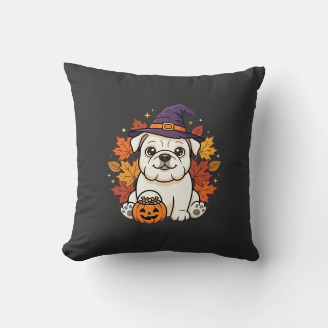 Almofada Design de cachorro de abóbora de Halloween de Bull (Frente)