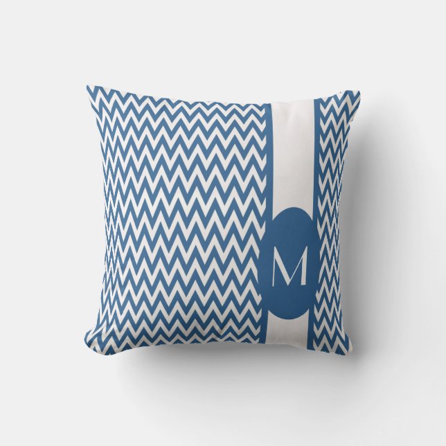 Almofada Design de Chevron Elegante Azure com monograma (Frente)
