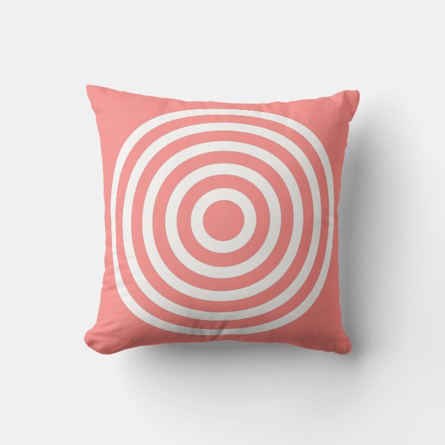 Almofada Design de Círculos Concêntricos Rosa Pastel e Bran (Frente)
