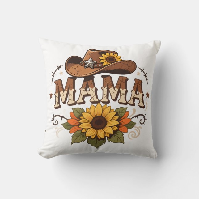 Almofada Design de Cowgirl Girassol Mãe Ocidental (Frente)