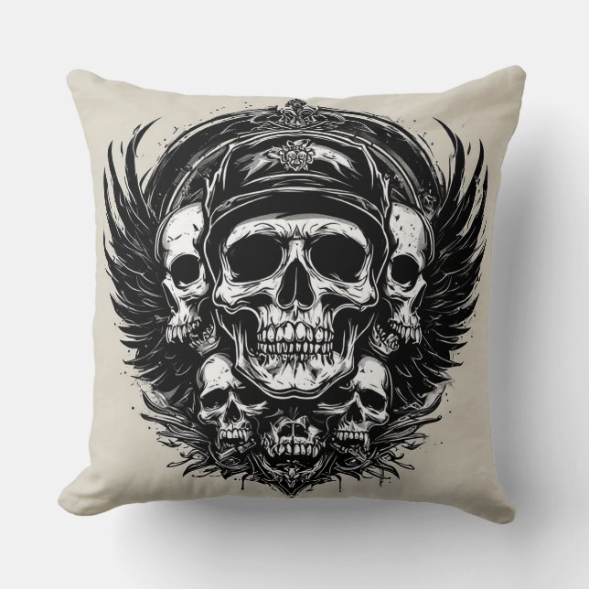Almofada Design de crânio com Asas e Símbolos (Frente)