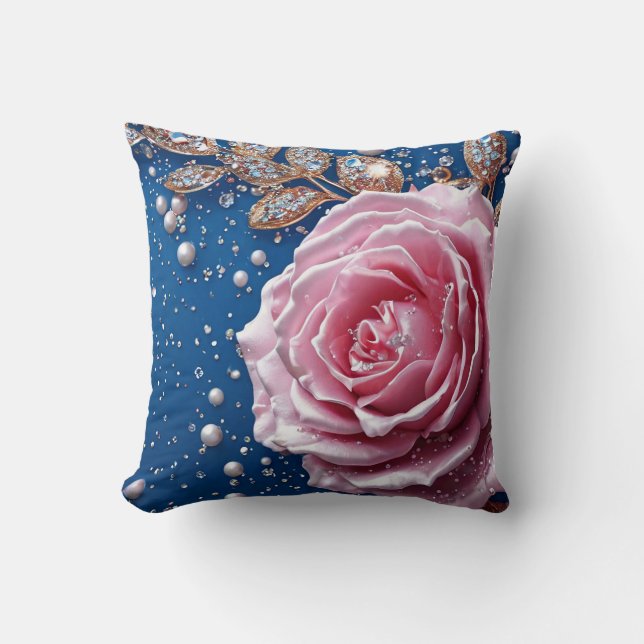Almofada 🌸 Design de Cristal de Pérola de Rosa Rosa para D (Frente)