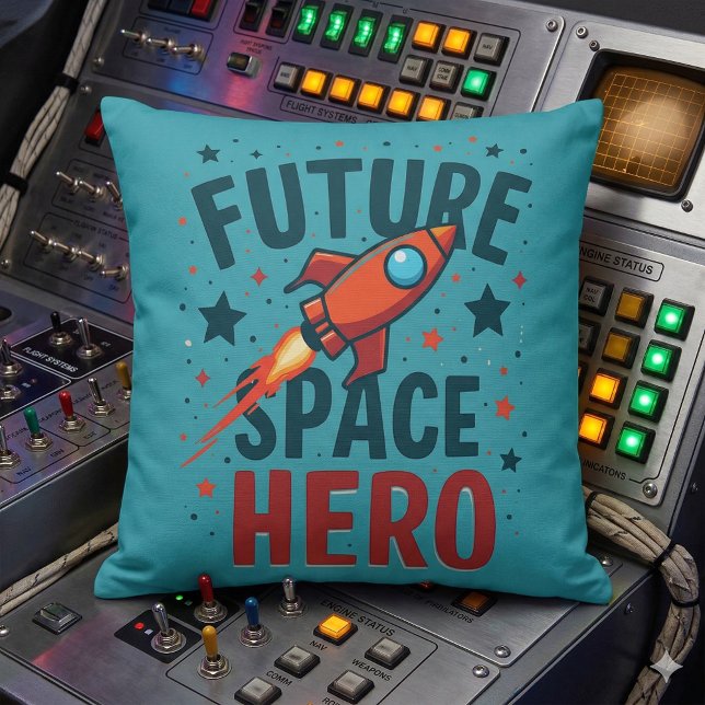 Almofada Design de Entrega do Roteador do Herói do Futuro E (Future Space Hero Retro Rocket Ship Design Throw Pillow Mockup A)