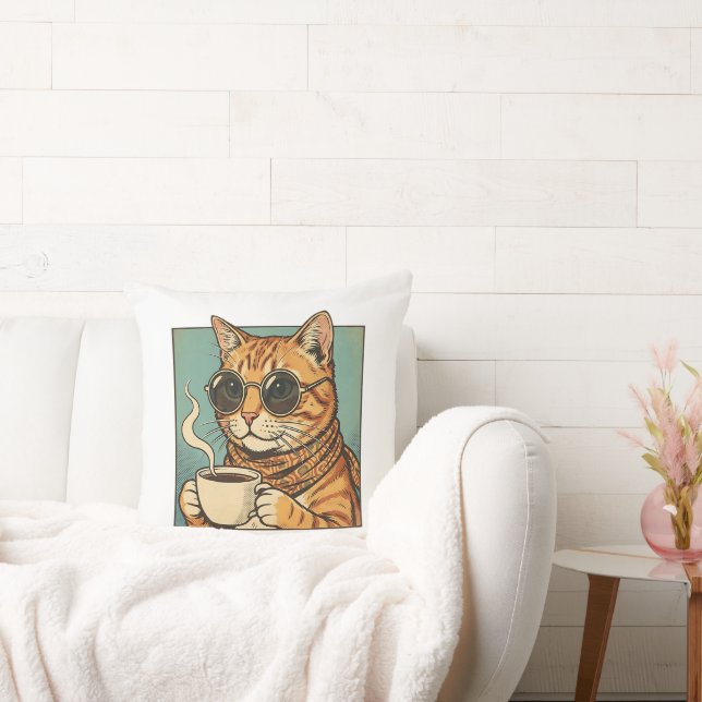Almofada Design de estilo retrô de café para gatos para ama (Sofá)