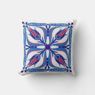 Almofada Design de etnia azul turca com quatro tulipas