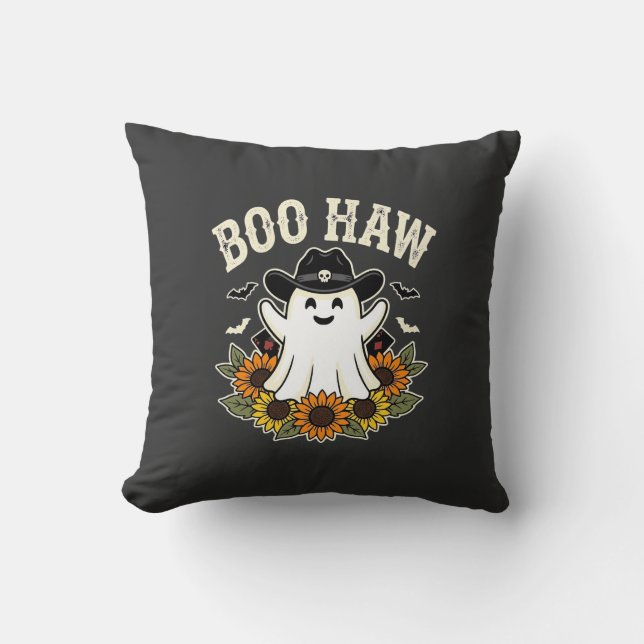 Almofada Design de Fantasma de Halloween Ocidental Boo Haw (Frente)