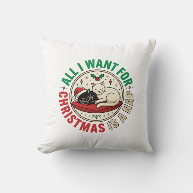 Almofada Design de Férias de Soneca de Gato de Natal (Frente)