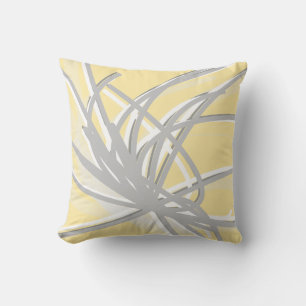 Almofada Design de Fita Abstrato Artística Amarela e Cinza