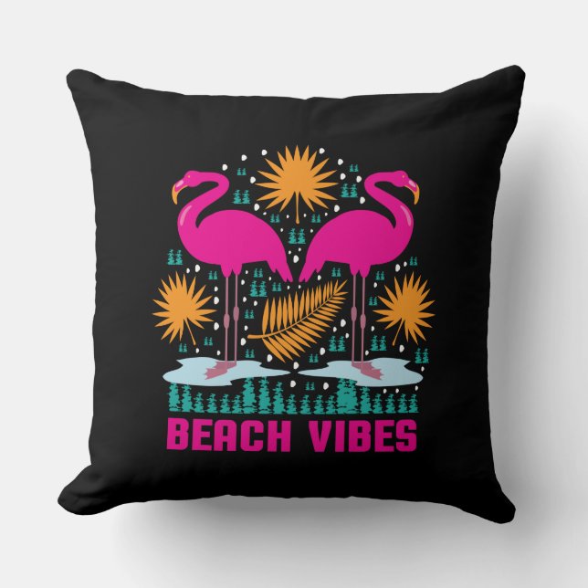 Almofada Design de Flamingos Rosa Vibes de Praia (Frente)