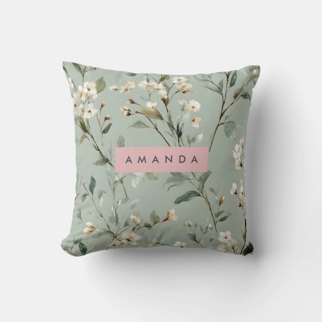 Almofada Design de Flor Verde Pastel Macio Personalizado (Frente)