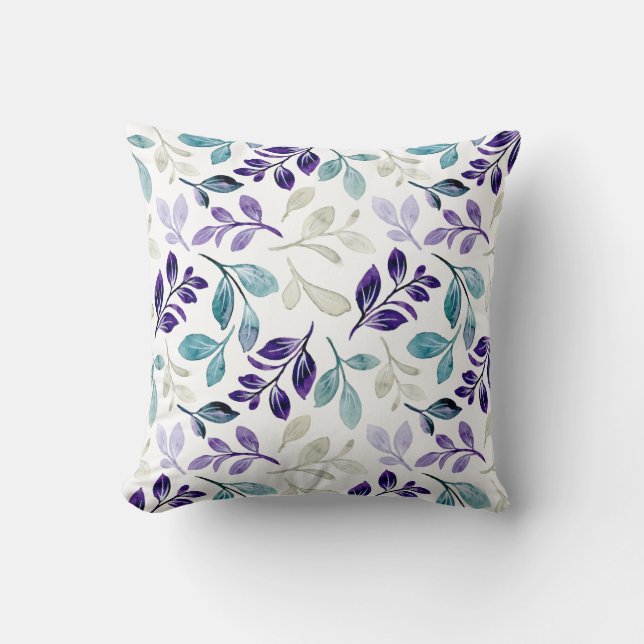 Almofada Design de Folhas Harmoniosas em Aquarela (Frente)