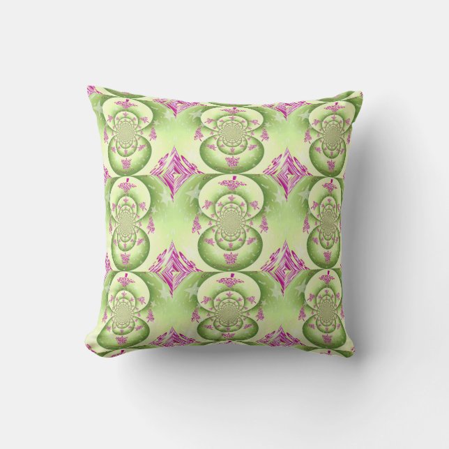 Almofada Design de Fractal Verde e Roxo (Frente)