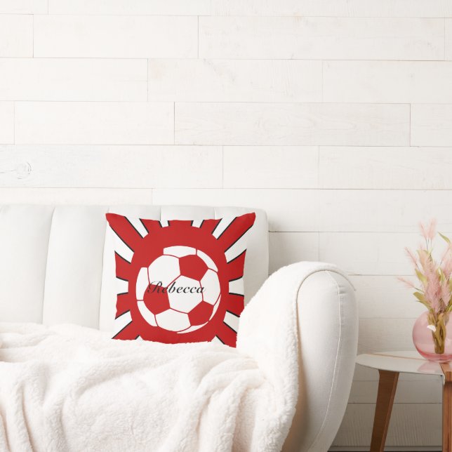 Almofada Design de futebol branco e vermelho personalizado (Sofá)