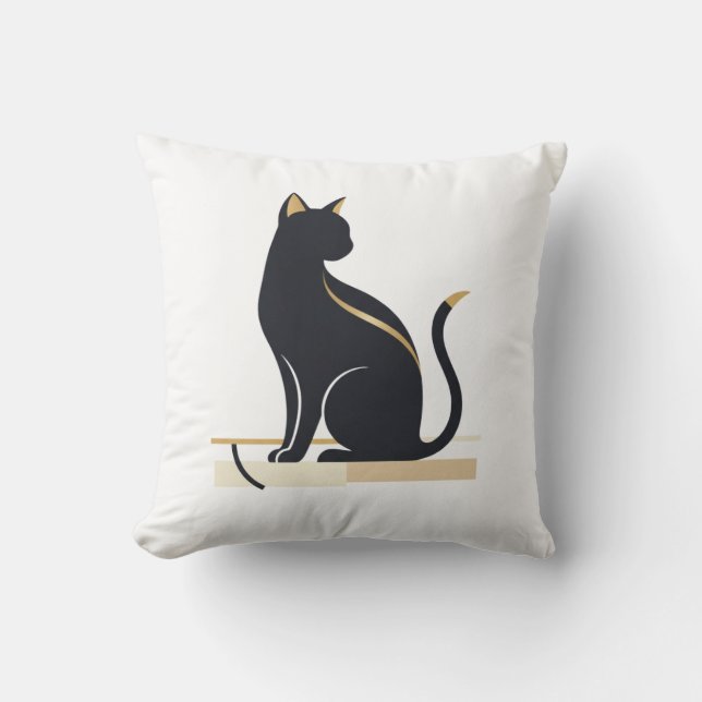 Almofada Design de Gato Dourado e Preto Elegante (Frente)