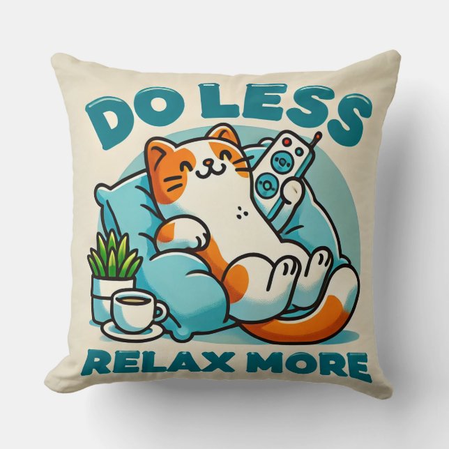 Almofada Design de gato relaxando com legenda promovendo re (Frente)