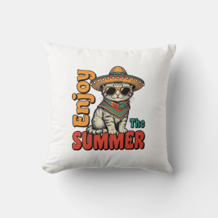 Almofada Design de Gravura Vintage de Gato de Verão Engraça